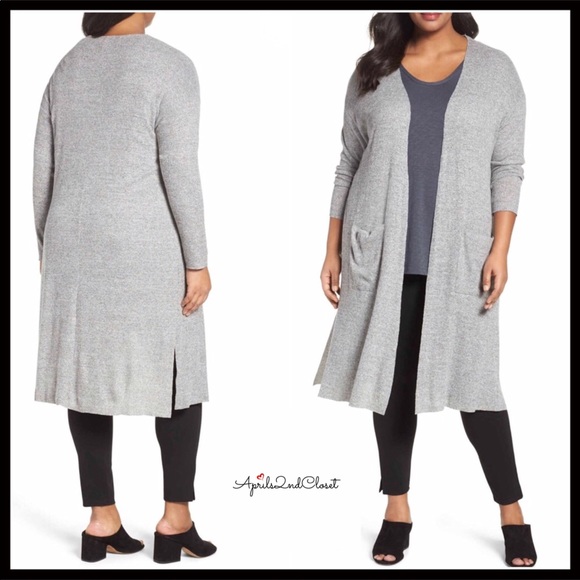 Sejour Sweaters - SEJOUR LONG GREY SWING DUSTER CARDIGAN W/POCKETS